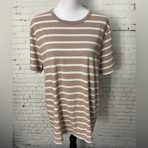 Madewell Women's Short Sleeve Shirt 100% Cotton Beige/White Stripe Sz. L (T2)